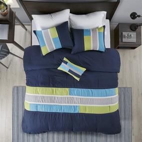 img 2 attached to Mi Zone Cozy Comforter Set - Geometric Stripes in Vibrant Colors - All-Season Bedding with Matching Shams, Decorative Pillow - Full/Queen Size - Pipeline Navy - 4 Piece Set