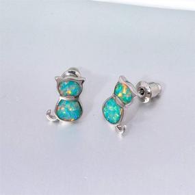 img 3 attached to 🐱 Hypoallergenic Opal Cat Stud Earrings for Women - CiNily 14K White Gold Plated Jewelry for Teen Girls