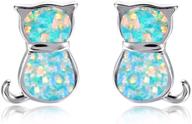 🐱 hypoallergenic opal cat stud earrings for women - cinily 14k white gold plated jewelry for teen girls logo