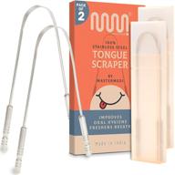 👅 tongue scraper set - pack of 2 with travel case, bad breath fighter, medical grade stainless steel, ideal for oral care, adult and kid tongue cleaner, convenient non-synthetic handle, easy to use logo