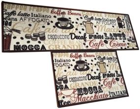 img 3 attached to ☕️ 2-Piece Kitchen Rugs Set with Rubber Backing, Easy to Clean and Slip-Resistant, (15"x47"+15"x23", Coffee Bean)