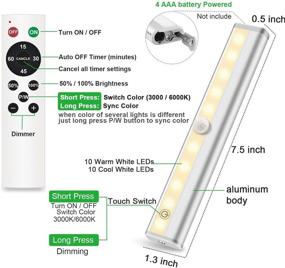 img 2 attached to 💡 Convenient Remote Control Under Cabinet Lights: Battery Operated, 20-LED Closet Light, Wireless Stick-on Counter Lighting with Touch Night Light for Kitchen Hallway Stairs - Dimmable & Timing, 4 Pack