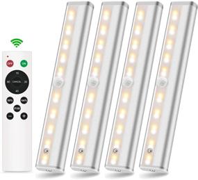 img 4 attached to 💡 Convenient Remote Control Under Cabinet Lights: Battery Operated, 20-LED Closet Light, Wireless Stick-on Counter Lighting with Touch Night Light for Kitchen Hallway Stairs - Dimmable & Timing, 4 Pack