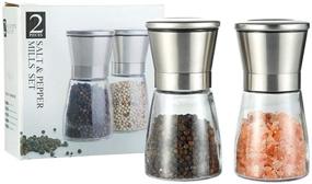 img 4 attached to 🧂 Premium Stainless Steel Salt & Pepper Grinder Gift Set with Adjustable Grinder - Refillable Pepper Grinders & Short Glass Salt Shakers (Set 1)