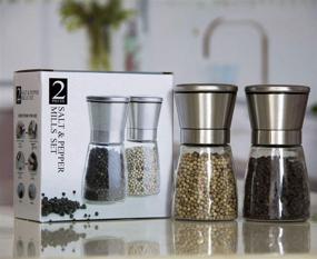 img 3 attached to 🧂 Premium Stainless Steel Salt & Pepper Grinder Gift Set with Adjustable Grinder - Refillable Pepper Grinders & Short Glass Salt Shakers (Set 1)