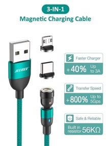 img 2 attached to 🔌 JEEREE Magnetic Charging Cable Set - Fast Charge, Data Transfer, QC3.0 Compatible - 4 Pack 3A Magnetic Cables - 360° & 180° Rotation - Nylon Braided Charger Cord for Type C Micro-USB Devices