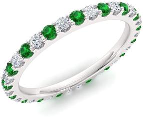 img 4 attached to 💍 Certified Natural Emerald and Diamond Wedding Band - 0.77 Carat Full Eternity Stackable Ring, 10K White Gold, Women's US Size 4 to 8