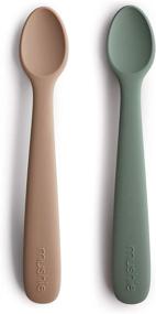 img 4 attached to 🥄 Mushie Silicone Baby Feeding Spoons, 2-Pack - Dried Thyme/Natural for Easy and Safe Feeding