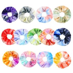 img 3 attached to 12pcs Wooyaya Korean Velvet Tie-Dye Scrunchies - Hair Ties & Ponytail Holders for Girls and Women, Stylish Hair Accessories