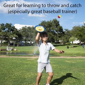 img 3 attached to 🏓 Paddle Catch Toss and Catch Ball Set: Fun Beach Games for Kids 4-8 - Yard Game Toy with Self Stick Paddle Ball, 2 Rackets, 1 Ball, 1 Bag