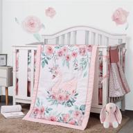 sweet baba pink swan crib bedding set: complete 5 pc nursery crib 🦢 set with flower theme - quilt, fitted sheet, crib skirt, diaper stacker & blanket logo