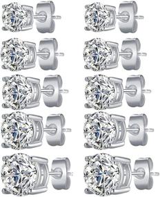 img 4 attached to 💎 Set of 5 Hypoallergenic CZ Diamond Stud Earrings - 925 Sterling Silver Dainty Earrings for Women and Girls