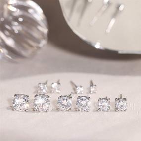 img 2 attached to 💎 Set of 5 Hypoallergenic CZ Diamond Stud Earrings - 925 Sterling Silver Dainty Earrings for Women and Girls