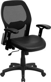 img 4 attached to Super Mesh Executive Swivel Office Chair with LeatherSoft Seat - Adjustable Lumbar & Arms