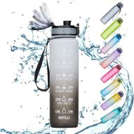 💧 stay hydrated and motivated with our 32oz fitness sports water bottle - time marker, removable strainer, fast flow, leakproof, bpa free - black/white logo