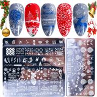 🎄 christmas nail stamping plates, set of 5 snowflake xmas tree bell snowman elk nail art stencils for winter nail stamp kit, manicure template design tool logo