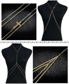 img 1 attached to 🔗 Set of 4x 18K Gold-Plated Crossover Body Chains for Women - Beach Body Jewelry for Bikini & Summer