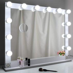img 1 attached to 💄 Nitin Hollywood Style Lighted Vanity Mirror, Large Tabletop Makeup Mirror with Dimmer Lights, Touch Control, White - Enhance Your Beauty Routine