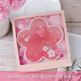 img 1 attached to 🌸 Glitter Sakura Coasters: 5 Inch Quicksand Flash Coasters with Cherry Blossom Design - Non-Slip Insulation for Women, Kids, Wife, Girlfriend