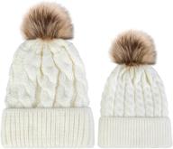 🧣 chalier 2 pack women's winter hats with pom pom - soft mom baby knit hat set for warmth: slouchy beanie optimization logo