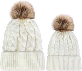 img 4 attached to 🧣 Chalier 2 Pack Women's Winter Hats with Pom Pom - Soft Mom Baby Knit Hat Set for Warmth: Slouchy Beanie Optimization