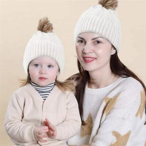 img 1 attached to 🧣 Chalier 2 Pack Women's Winter Hats with Pom Pom - Soft Mom Baby Knit Hat Set for Warmth: Slouchy Beanie Optimization