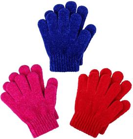 img 4 attached to 🧤 Cooraby Set of 3 Stretchy Cashmere Knitted Chenille Gloves for Kids, Warm Gloves for Girls and Boys