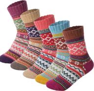 5 pack women's winter wool socks - warm, thick, and soft women's wool socks for cold weather - casual and comfortable boot socks - multicolor - ideal for christmas, winter, and birthdays логотип