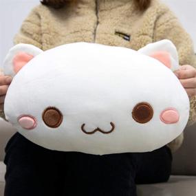 img 1 attached to 😺 12" White Cute Cat Plush Hugging Pillow Soft Kitten Stuffed Animal Toy Gift for Girls, Boys, and Girlfriends - With Round Eyes (White A)