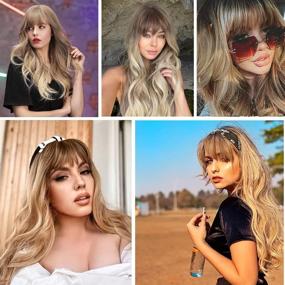 img 2 attached to ZiQing Ombre Blonde Body Wavy Wig with Bangs: Heat Resistant Synthetic Hairpiece for Halloween, Cosplay, and More - 20 Inches