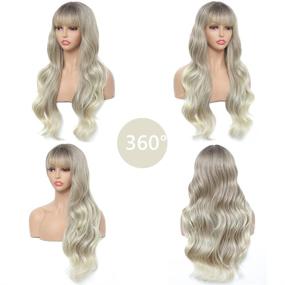 img 1 attached to ZiQing Ombre Blonde Body Wavy Wig with Bangs: Heat Resistant Synthetic Hairpiece for Halloween, Cosplay, and More - 20 Inches