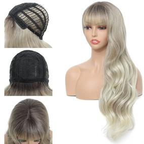 img 3 attached to ZiQing Ombre Blonde Body Wavy Wig with Bangs: Heat Resistant Synthetic Hairpiece for Halloween, Cosplay, and More - 20 Inches