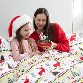 img 2 attached to 🎄 Bedsure Christmas Duvet Cover Set - Festive Queen Size Holiday Bedding with Plaid Design and Elves Print, Includes 2 Pillowcases - Christmas White Queen Duvet Cover Set