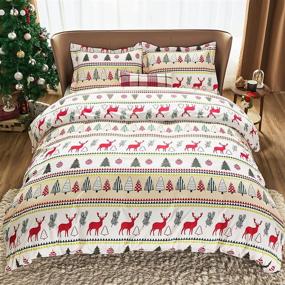 img 1 attached to 🎄 Bedsure Christmas Duvet Cover Set - Festive Queen Size Holiday Bedding with Plaid Design and Elves Print, Includes 2 Pillowcases - Christmas White Queen Duvet Cover Set