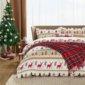 img 4 attached to 🎄 Bedsure Christmas Duvet Cover Set - Festive Queen Size Holiday Bedding with Plaid Design and Elves Print, Includes 2 Pillowcases - Christmas White Queen Duvet Cover Set