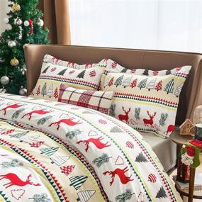 img 3 attached to 🎄 Bedsure Christmas Duvet Cover Set - Festive Queen Size Holiday Bedding with Plaid Design and Elves Print, Includes 2 Pillowcases - Christmas White Queen Duvet Cover Set