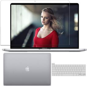 img 4 attached to Ударопрочный чехол для MacBook Pro 16 дюймов 2020 года с защитной пленкой для экрана и защитным ковриком для клавиатуры - комплект для модели A2141 (прозрачный) - выпуск 2019 года