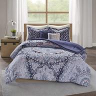 🛏️ cozy comforter set with intelligent design - casual boho medallion floral print, modern all season bedding kit. includes matching sham, decorative pillow. full/queen size, odette blue - 5 piece logo