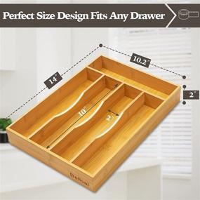 img 3 attached to Bellsal Silverware Cutlery Utensil Flatware Organizer Tray for Kitchen Drawer - 5 Compartment 10 Inch Small Narrow Compact Bamboo Holder