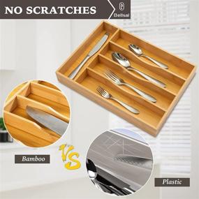 img 1 attached to Bellsal Silverware Cutlery Utensil Flatware Organizer Tray for Kitchen Drawer - 5 Compartment 10 Inch Small Narrow Compact Bamboo Holder