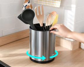 img 3 attached to 360° Rotating Drain Design Extra Large Stainless Steel Kitchen Utensil Holder for Countertop - Easy to Clean Cooking Utensil Organizer and Spatula Holder