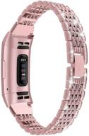 💎 bling bands for fitbit charge 4 & charge 3: women's stainless steel replacement bracelets with full cover screen protector - rose gold logo