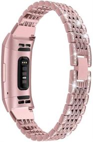 img 4 attached to 💎 Bling Bands for Fitbit Charge 4 & Charge 3: Women's Stainless Steel Replacement Bracelets with Full Cover Screen Protector - Rose Gold