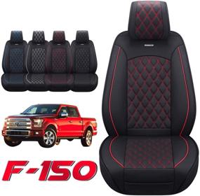 img 4 attached to Aierxuan Car Seat Covers Front Set With Waterproof Leather Automotive Vehicle Cushion For Cars SUV Pickup Truck Fit For 2009 To 2022 Ford F150 Carhartt And 2017 To 2022 F250 F350 F450(Black And Red)