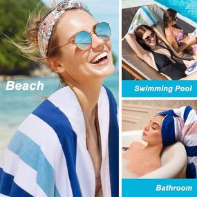 img 3 attached to 🏖️ Premium 100% Cotton Beach Towel: Large Luxury Pool Towel with Cabana Stripe Design for Sunbathing Poolside Lounge, Spa, or Yoga. Soft, Absorbent & Skin-Friendly, No Shrinkage (30”x60”, 1 Pack)