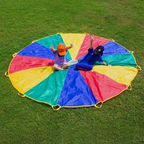 img 2 attached to 🌈 6ft, 8ft, 10ft, 12ft, 16ft, 20ft Rainbow Play Parachute for Kids - Cooperative Outdoor Games, Gymnastics Activity Toy, Ideal for Playground and Party Games