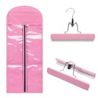 💕 convenient and stylish light pink portable hair extensions carrier: non-woven dust-proof storage case with wooden hanger for human hair extensions logo