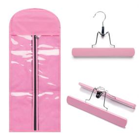 img 4 attached to 💕 Convenient and Stylish Light Pink Portable Hair Extensions Carrier: Non-woven Dust-proof Storage Case with Wooden Hanger for Human Hair Extensions