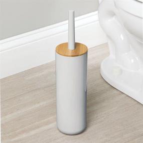 img 3 attached to 🚽 mDesign Plastic Toilet Bowl Brush/Bamboo Lid Cover - 2 Piece Set: Natural/Gray Bathroom Storage and Decor Accessories