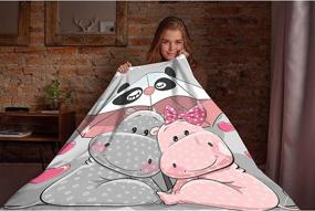 img 1 attached to 🦛 Nagasena Hippos Plush Blanket with Umbrellas - Luxuriously Warm Bed Throws for Sofa and Pet, Ultra Cozy for All Seasons - 60"X50" Teen-Medium Size